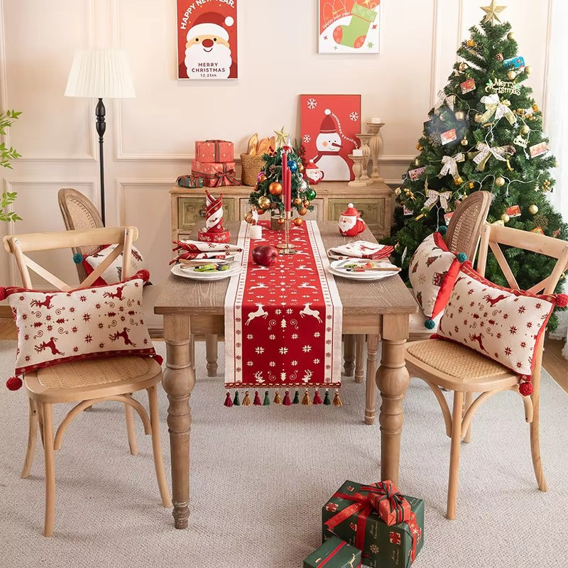 Yarn-dyed Jacquard Christmas Pillow Covers – Tassels, Removable, Custom, Sofa/Car/Decor