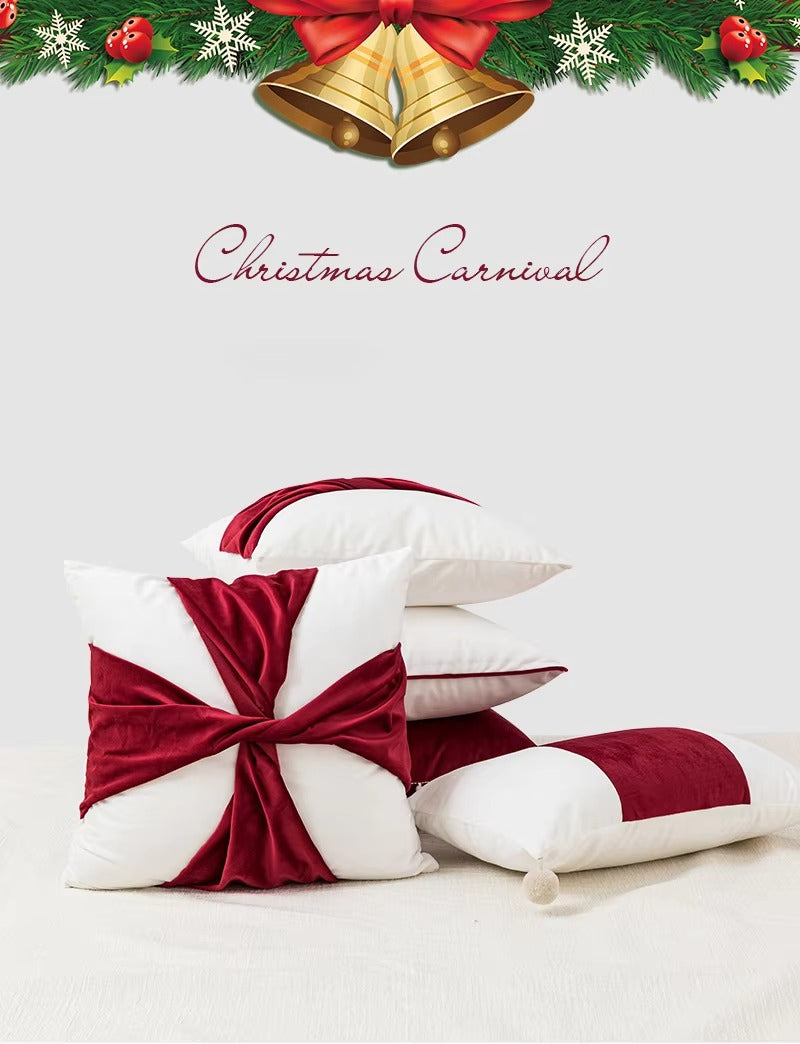 Pom Pom Velvet Christmas Throw Pillow Covers – Tassel, Recycled Polyester, Festival Decor, Sofa