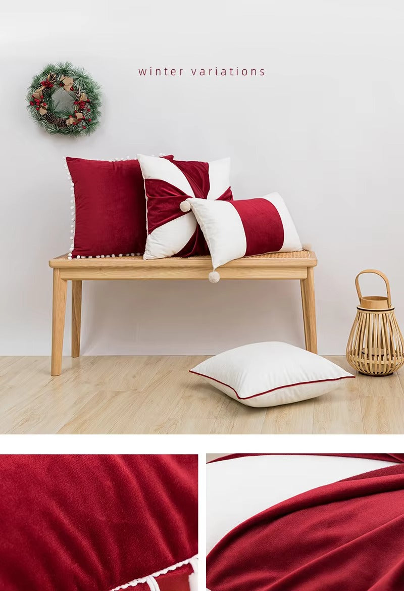 Pom Pom Velvet Christmas Throw Pillow Covers – Tassel, Recycled Polyester, Festival Decor, Sofa