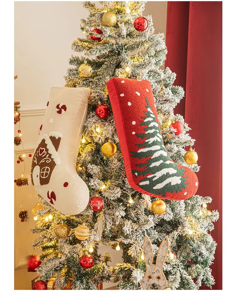 Eco-friendly Christmas Throw Pillows – Stocking/Snowflake Design, Plush Embroidery, Decorative