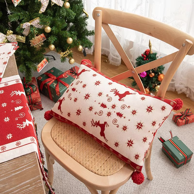 Yarn-dyed Jacquard Christmas Pillow Covers – Tassels, Removable, Custom, Sofa/Car/Decor