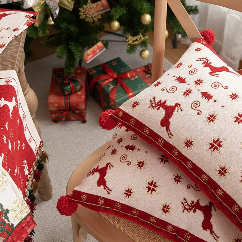 Yarn-dyed Jacquard Christmas Pillow Covers – Tassels, Removable, Custom, Sofa/Car/Decor
