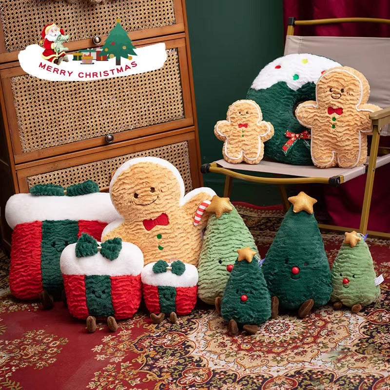 Christmas Decor Cushions – Gift Box/Wreath/Tree/Gingerbread, Plush, Hypoallergenic