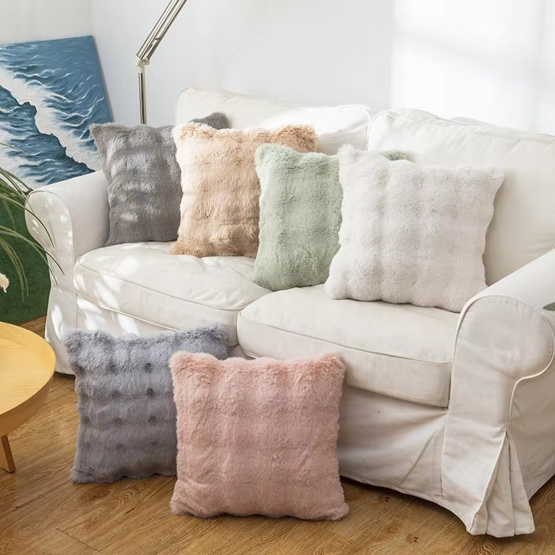 Tuscany Pillow Covers – Cozy Soft Rabbit Bubble Faux Fur, Decorative, for Sofa/Home Decor