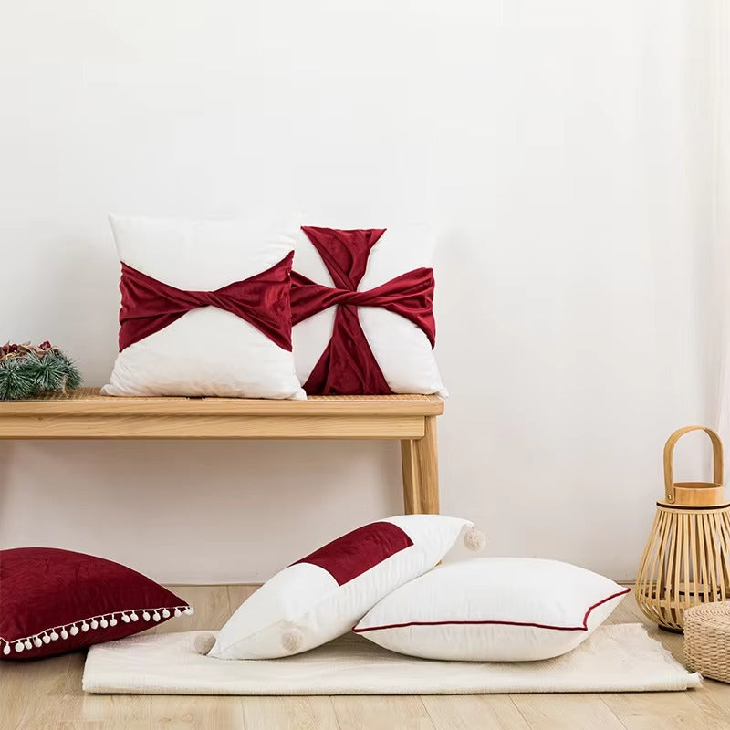 Pom Pom Velvet Christmas Throw Pillow Covers – Tassel, Recycled Polyester, Festival Decor, Sofa