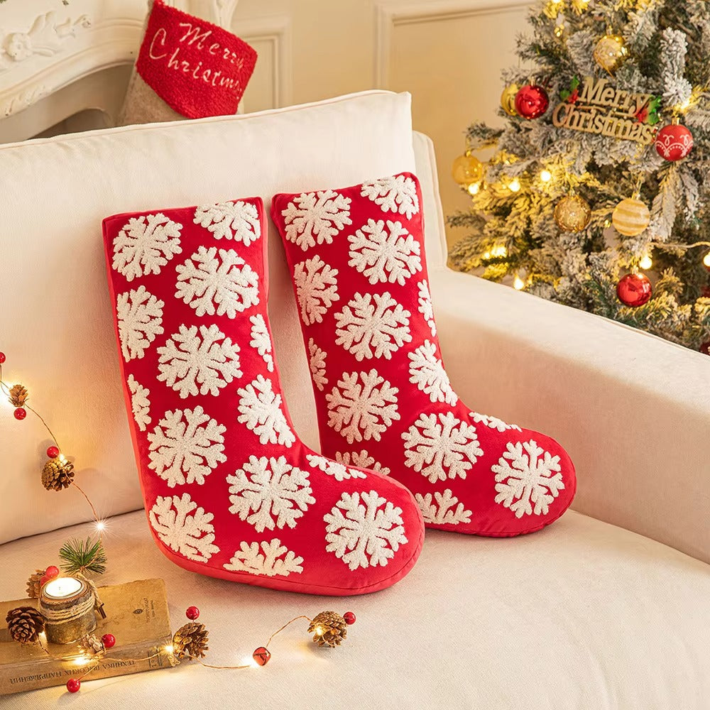 Eco-friendly Christmas Throw Pillows – Stocking/Snowflake Design, Plush Embroidery, Decorative
