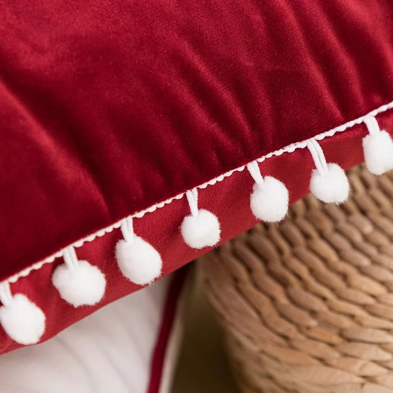Pom Pom Velvet Christmas Throw Pillow Covers – Tassel, Recycled Polyester, Festival Decor, Sofa