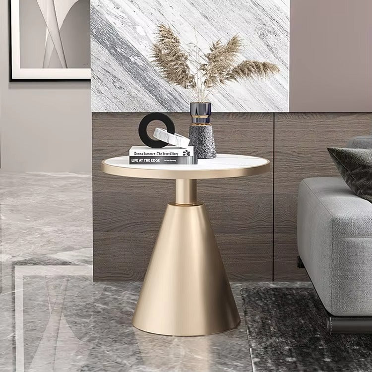 Round Rock Board Small Coffee Tables – Sofa Side, Fashion Design, Metal Bracket, Living Room