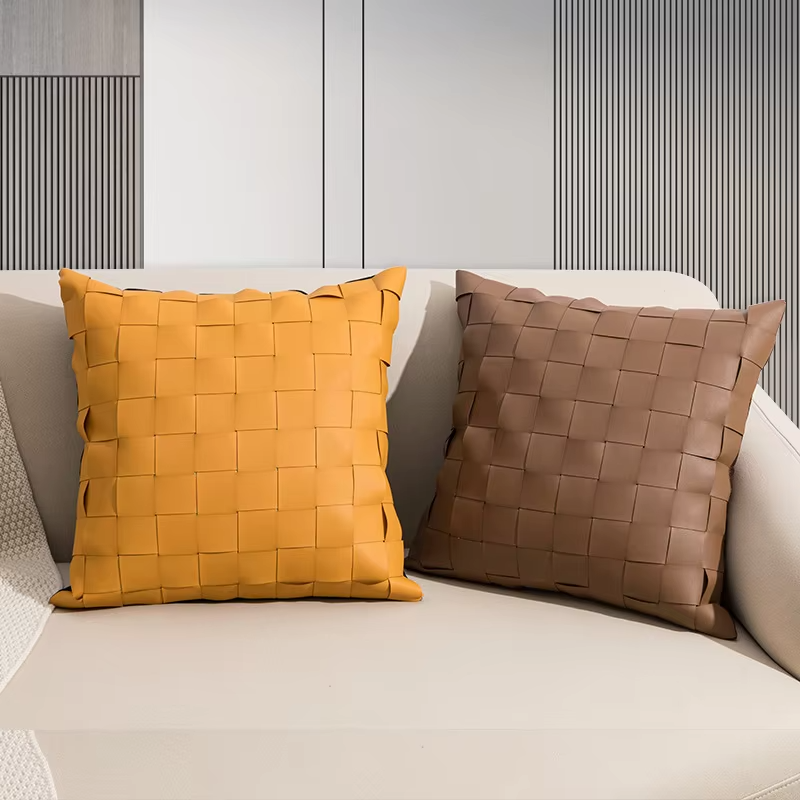 Modern Minimalist Cushion Covers – Light Luxury, Square PU Woven, Solid Color, Living Room/Bedroom