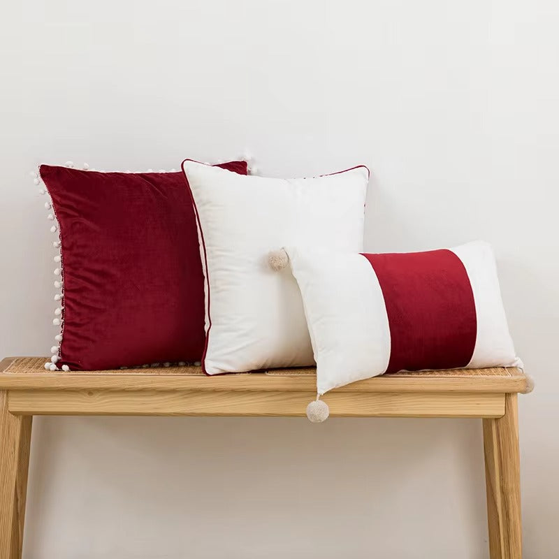 Pom Pom Velvet Christmas Throw Pillow Covers – Tassel, Recycled Polyester, Festival Decor, Sofa