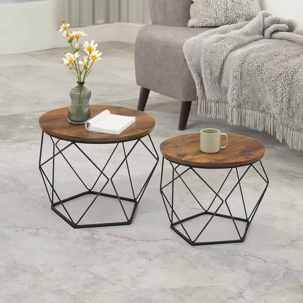 Luxury Modern Wooden Coffee Table Set – Minimalist, Metal Legs, Living Room/Home Office/School