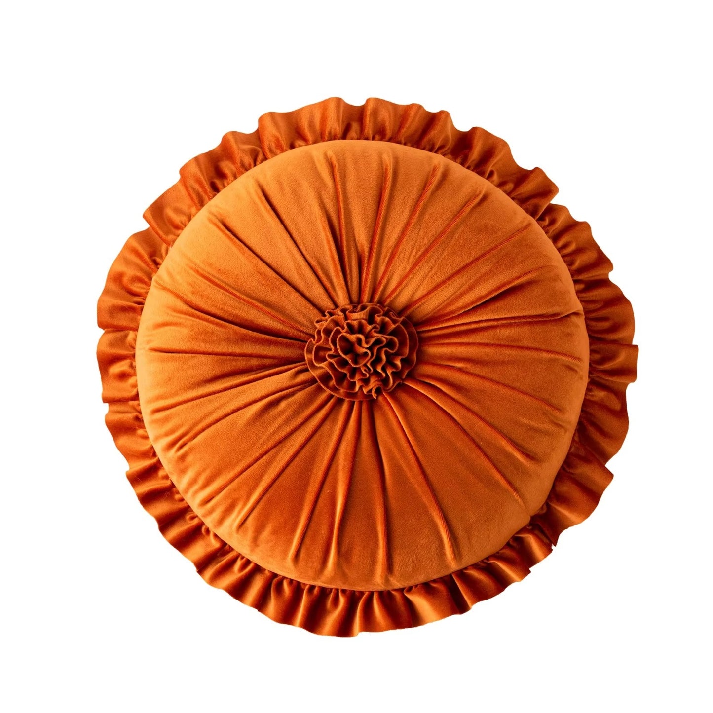 3D Flower Round Throw Pillow Covers – Vivid Ruffle, High Quality Velvet, Decorative, Custom, Seat Use
