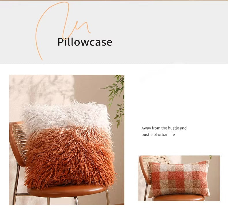 Faux Fur Pillows – Contrast Color, Mongolian Long Plush, Decorative, Teddy Buffalo Plaid Cases