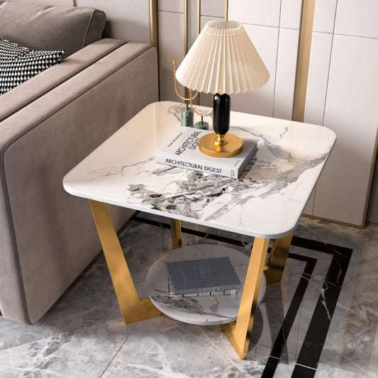 Advanced Corner Small Square Tables – Sofa Side, Light Luxury Rock Board, Creative Storage, Living Room