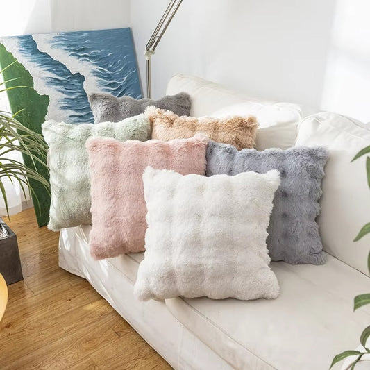 Tuscany Pillow Covers – Cozy Soft Rabbit Bubble Faux Fur, Decorative, for Sofa/Home Decor