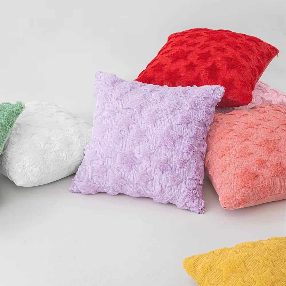 Wholesale 45x45cm Solid Color Star Embroidery Faux Fur Pillow Covers – Square, Plush, Removable, for Sofa