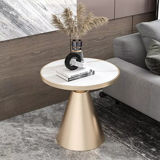 Round Rock Board Small Coffee Tables – Sofa Side, Fashion Design, Metal Bracket, Living Room