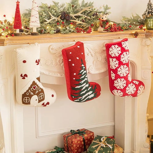 Eco-friendly Christmas Throw Pillows – Stocking/Snowflake Design, Plush Embroidery, Decorative