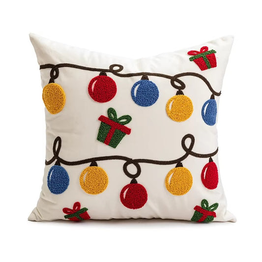 Hot Sales Luxury Christmas Pillowcases – 100% Cotton Canvas, Colorful Lights Embroidery, for Sofa/Couch