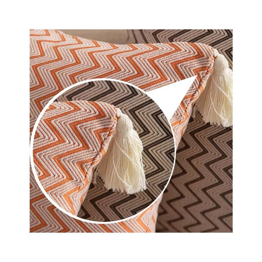 Red Jacquard Stripe Sofa Pillowcase – Handmade Tassel, Fast Delivery