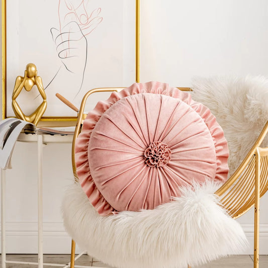 3D Flower Round Throw Pillow Covers – Vivid Ruffle, High Quality Velvet, Decorative, Custom, Seat Use