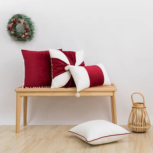 Pom Pom Velvet Christmas Throw Pillow Covers – Tassel, Recycled Polyester, Festival Decor, Sofa