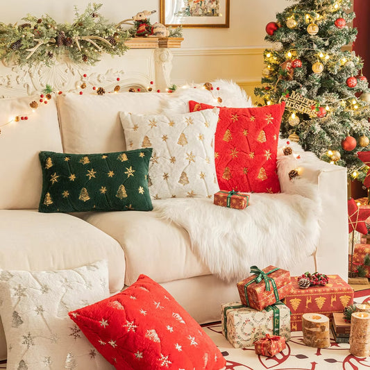 Custom Christmas Gift Cushion Covers – Embroidered Tree/Snowflake, Plush, Decorative Throw Pillows