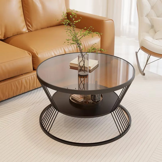 Small Circular Glass Coffee Tables – Cream Style, Living Room/Hotel Apartment, Small Household
