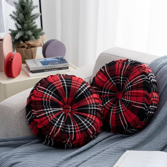 Plaid Pumpkin Round Throw Pillows – Halloween/Christmas Decor, Vintage, Hypoallergenic, for Sofa