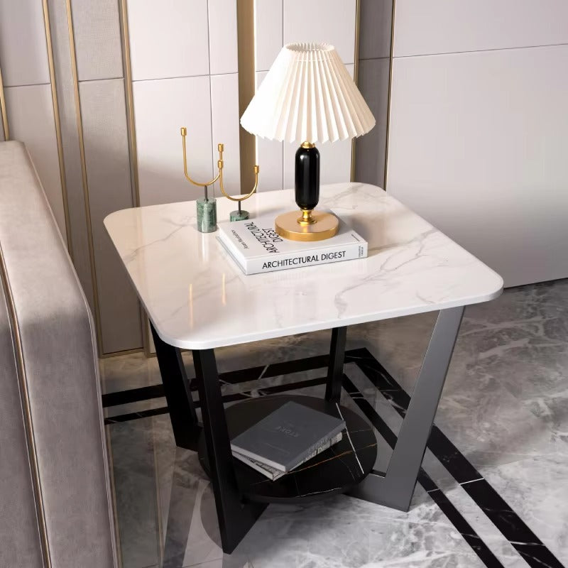 Advanced Corner Small Square Tables – Sofa Side, Light Luxury Rock Board, Creative Storage, Living Room