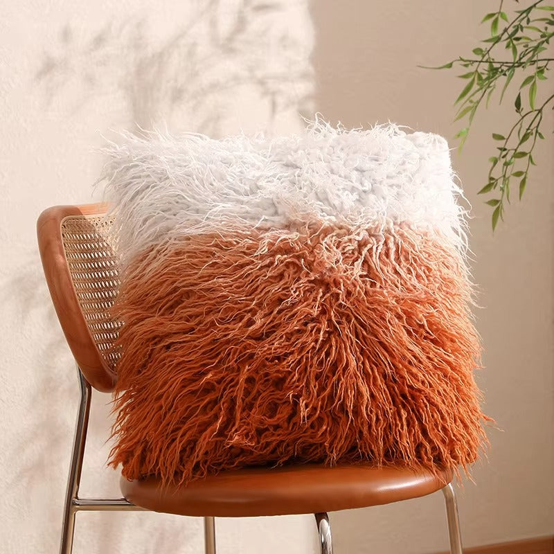 Faux Fur Pillows – Contrast Color, Mongolian Long Plush, Decorative, Teddy Buffalo Plaid Cases