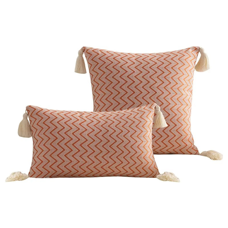 Red Jacquard Stripe Sofa Pillowcase – Handmade Tassel, Fast Delivery