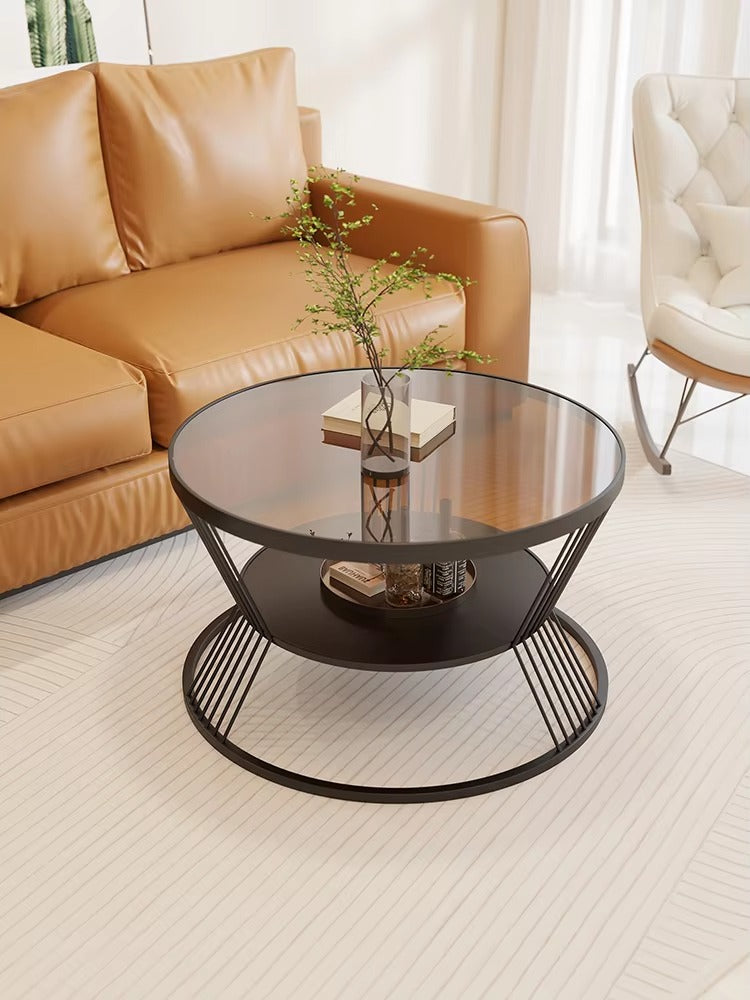 Small Circular Glass Coffee Tables – Cream Style, Living Room/Hotel Apartment, Small Household