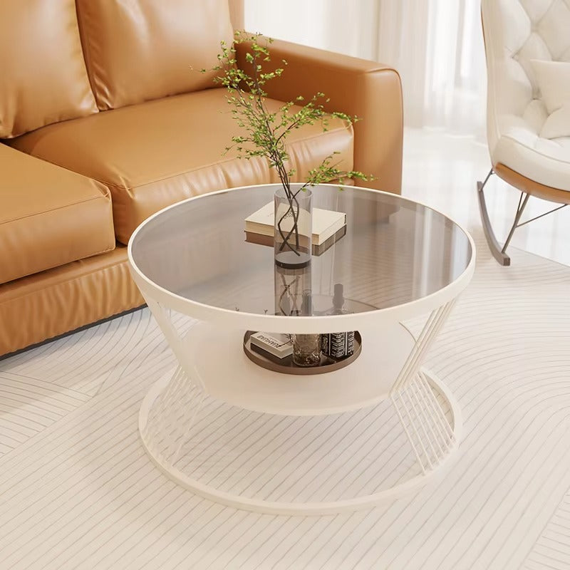 Small Circular Glass Coffee Tables – Cream Style, Living Room/Hotel Apartment, Small Household