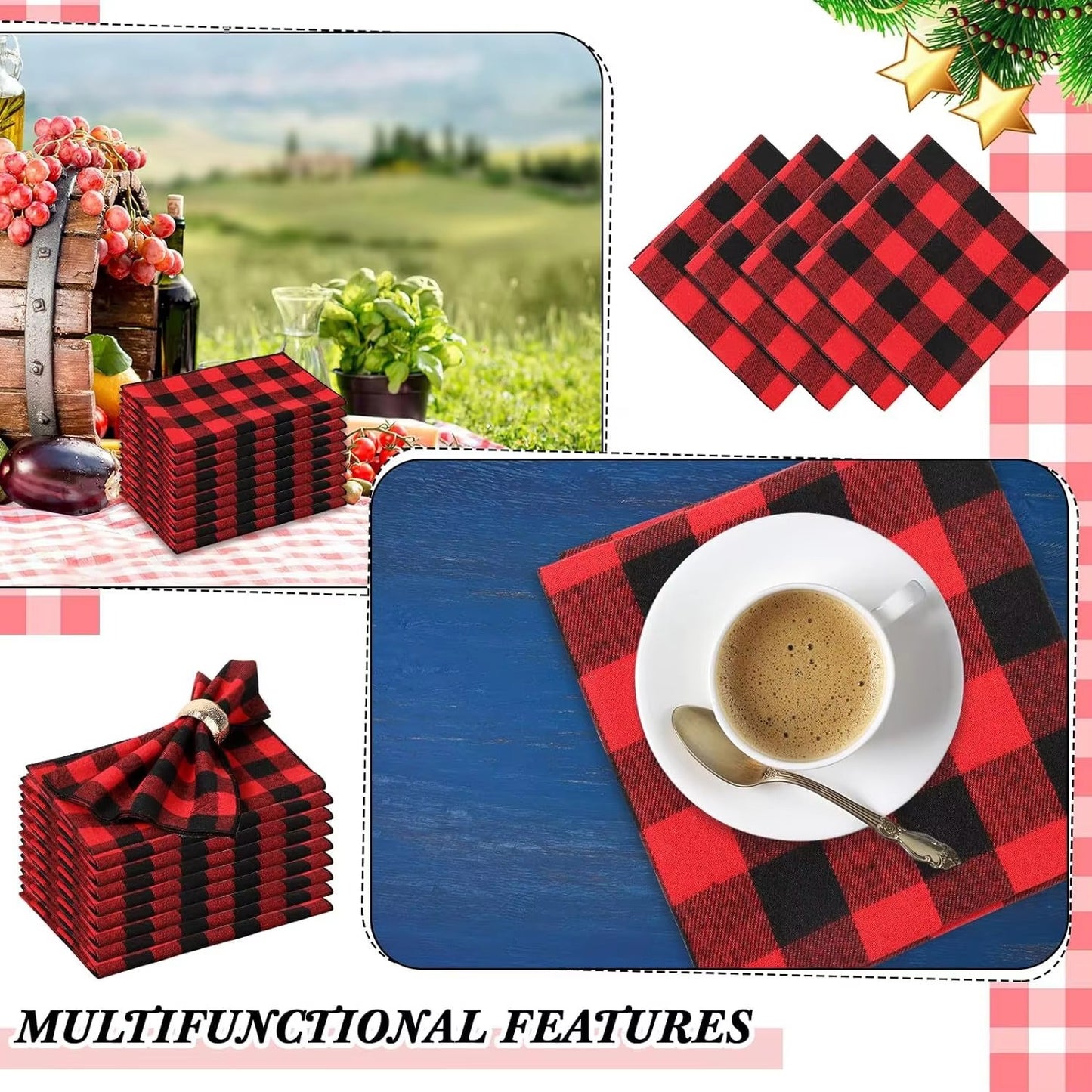 Queeneo Christmas Red Buffalo Check Napkins – Plaid, Custom, Party/Kitchen, Holiday Decor