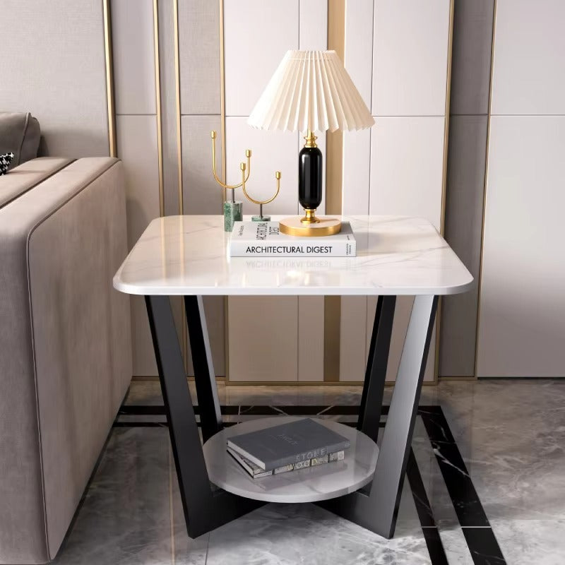 Advanced Corner Small Square Tables – Sofa Side, Light Luxury Rock Board, Creative Storage, Living Room