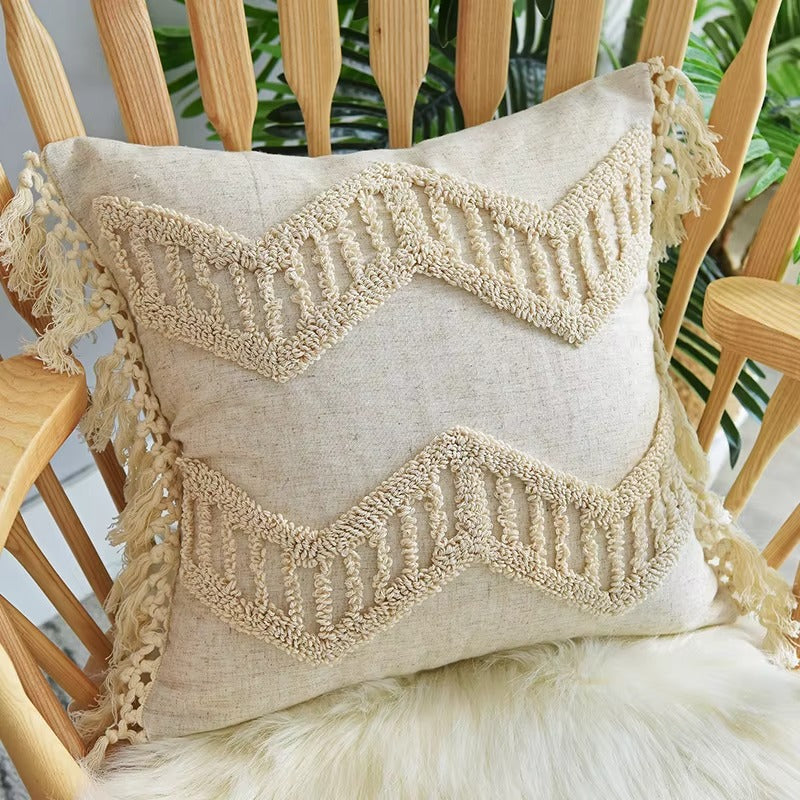 Indian Style Cushion Covers – Tassel Fringe, Tufted, Polyester Cotton, Throw Pillow/Sofa Decor