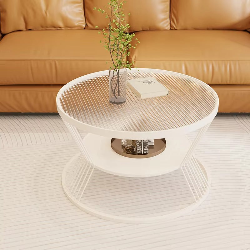Small Circular Glass Coffee Tables – Cream Style, Living Room/Hotel Apartment, Small Household