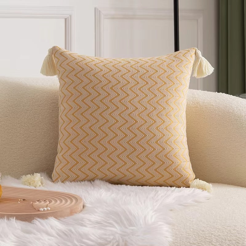 Red Jacquard Stripe Sofa Pillowcase – Handmade Tassel, Fast Delivery
