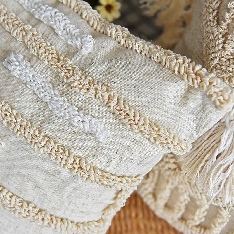 Indian Style Cushion Covers – Tassel Fringe, Tufted, Polyester Cotton, Throw Pillow/Sofa Decor