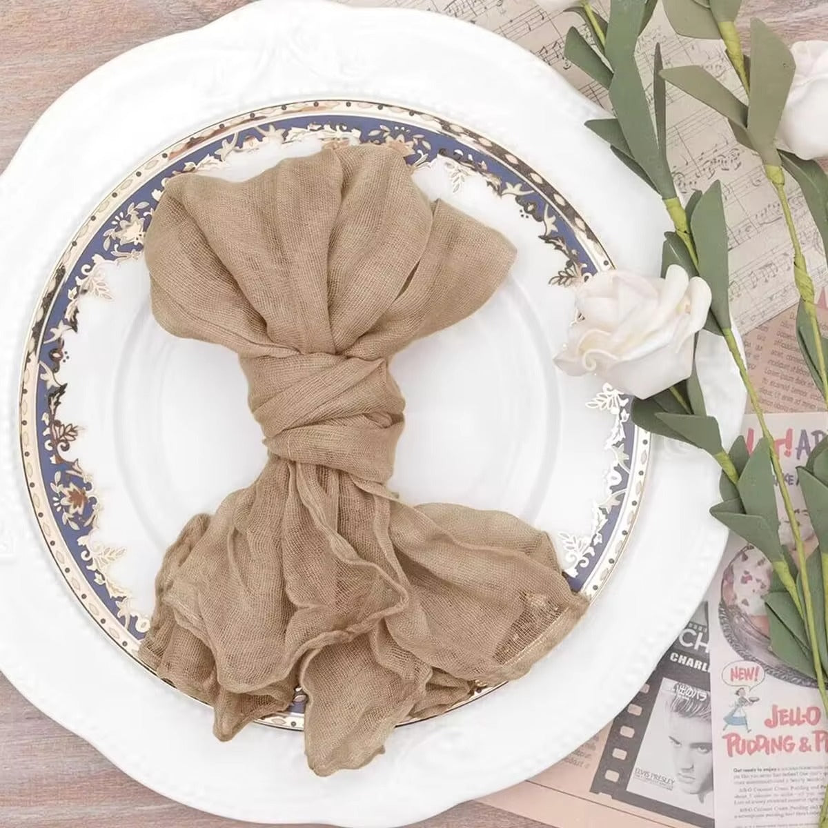 Queeno Wedding Cheese Cloth Napkins – Linen, Wrinkled, Custom, Decorative for Wedding Party