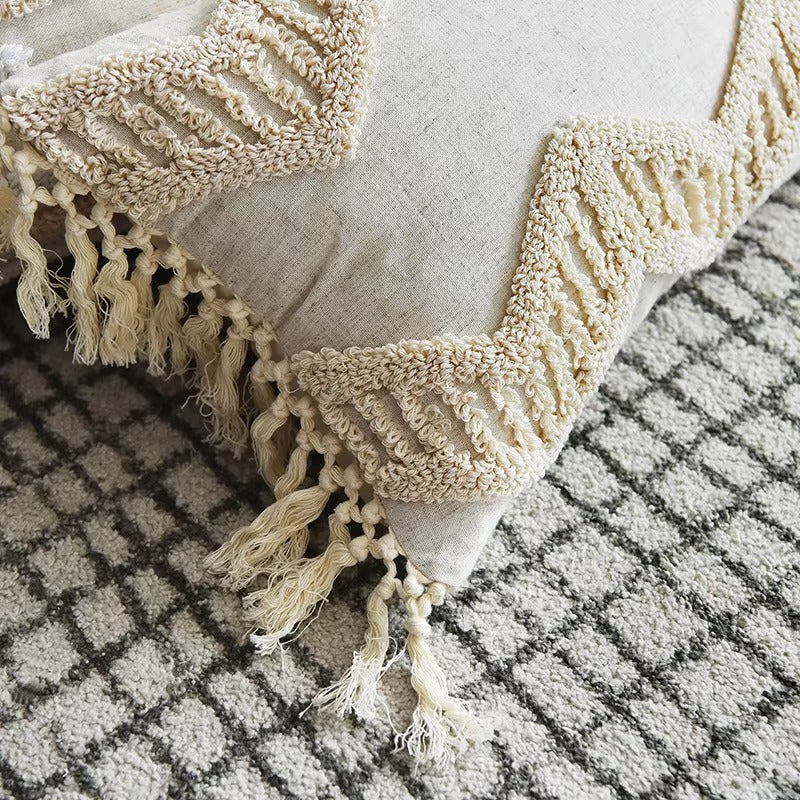 Indian Style Cushion Covers – Tassel Fringe, Tufted, Polyester Cotton, Throw Pillow/Sofa Decor