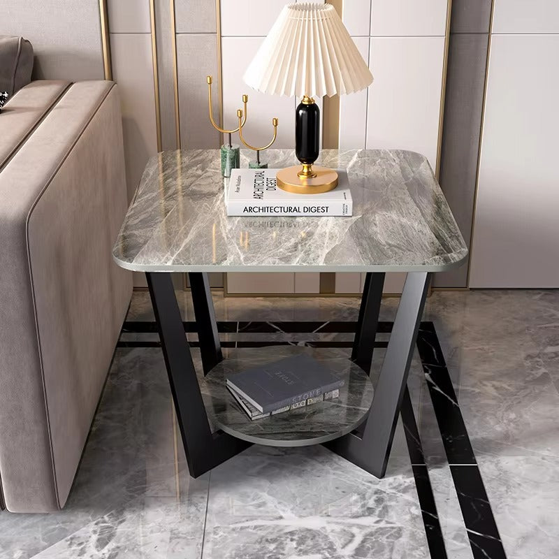 Advanced Corner Small Square Tables – Sofa Side, Light Luxury Rock Board, Creative Storage, Living Room